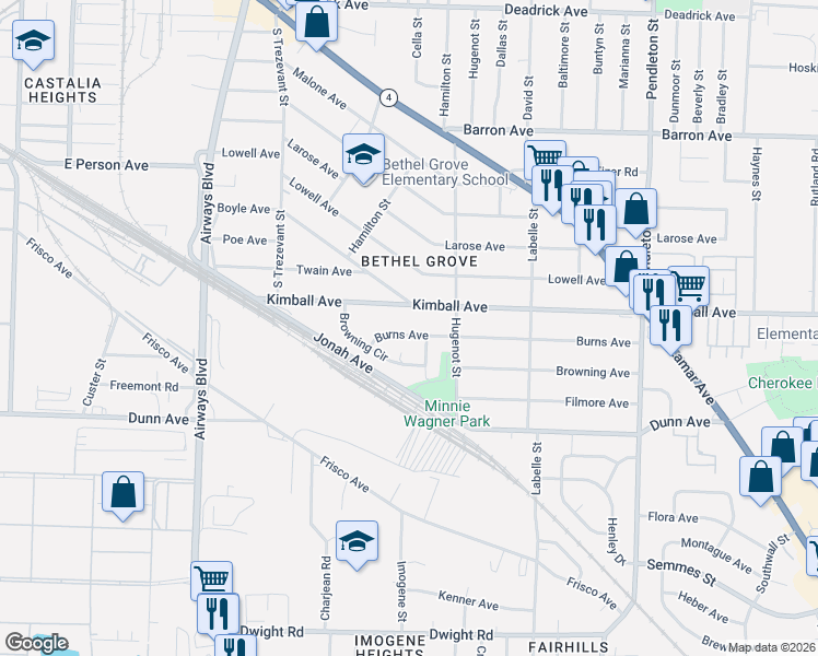map of restaurants, bars, coffee shops, grocery stores, and more near 2519 Burns Avenue in Memphis