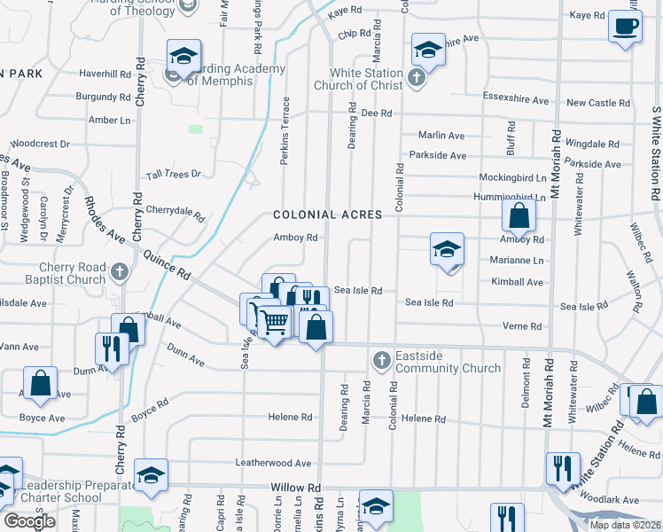 map of restaurants, bars, coffee shops, grocery stores, and more near in Memphis