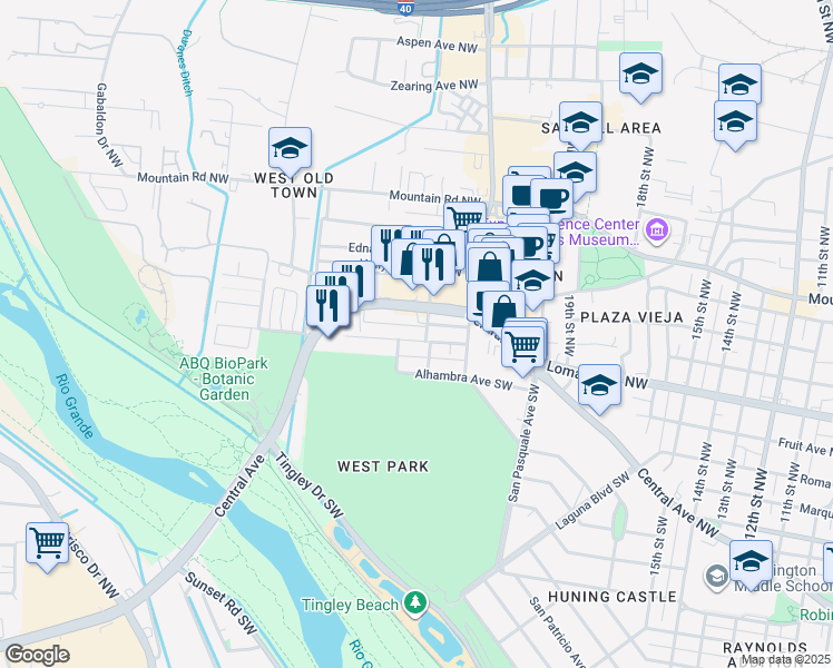 map of restaurants, bars, coffee shops, grocery stores, and more near 204 Gallup Avenue Southwest in Albuquerque