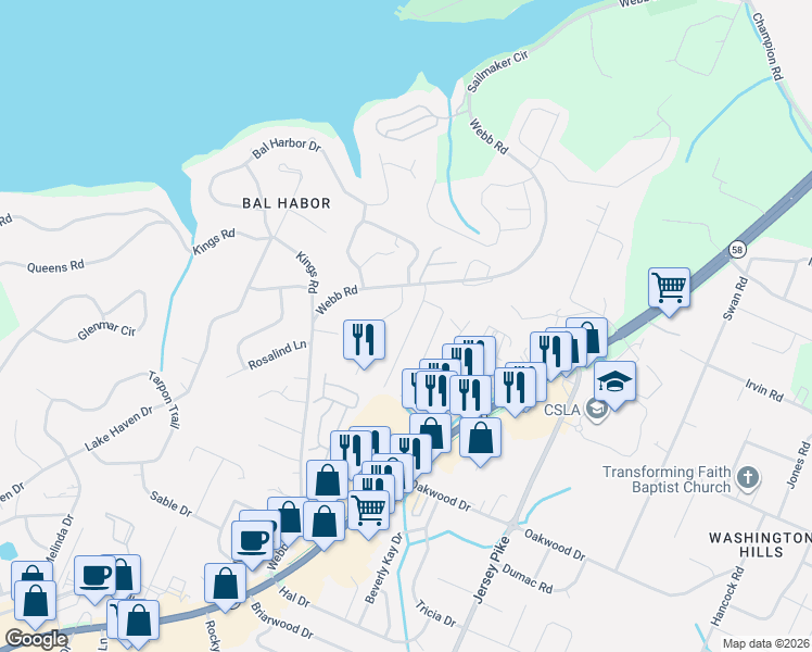 map of restaurants, bars, coffee shops, grocery stores, and more near 4042 Arbor Place Lane in Chattanooga