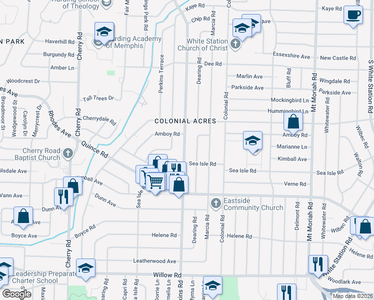 map of restaurants, bars, coffee shops, grocery stores, and more near in Memphis