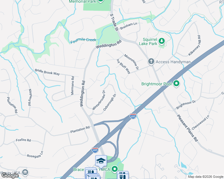 map of restaurants, bars, coffee shops, grocery stores, and more near 2739 Oxborough Drive in Matthews