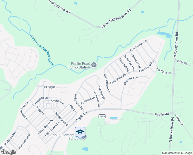 map of restaurants, bars, coffee shops, grocery stores, and more near 2023 Terrapin Street in Indian Trail