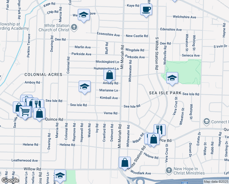 map of restaurants, bars, coffee shops, grocery stores, and more near 4955 Marianne Lane in Memphis