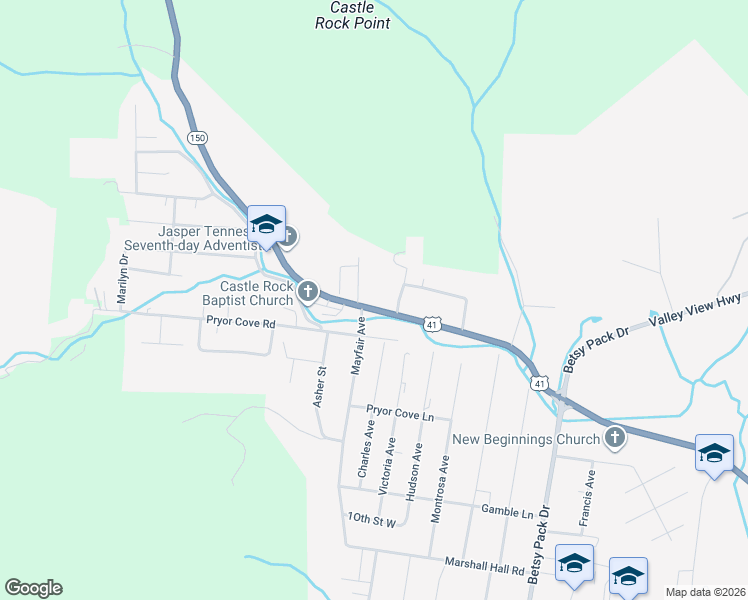 map of restaurants, bars, coffee shops, grocery stores, and more near 580 Tennessee 150 in Jasper