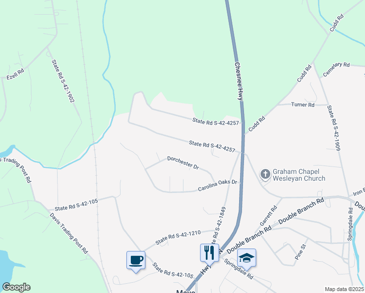 map of restaurants, bars, coffee shops, grocery stores, and more near 36 Dorchester Drive in Chesnee