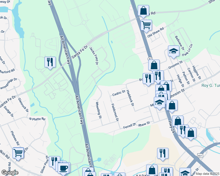map of restaurants, bars, coffee shops, grocery stores, and more near in Fayetteville
