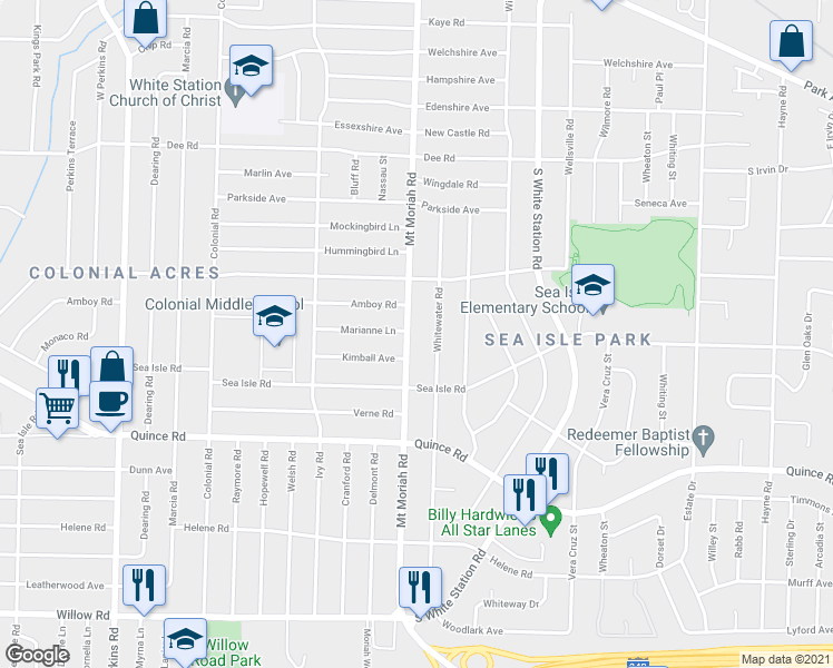 map of restaurants, bars, coffee shops, grocery stores, and more near 1377 Whitewater Road in Memphis