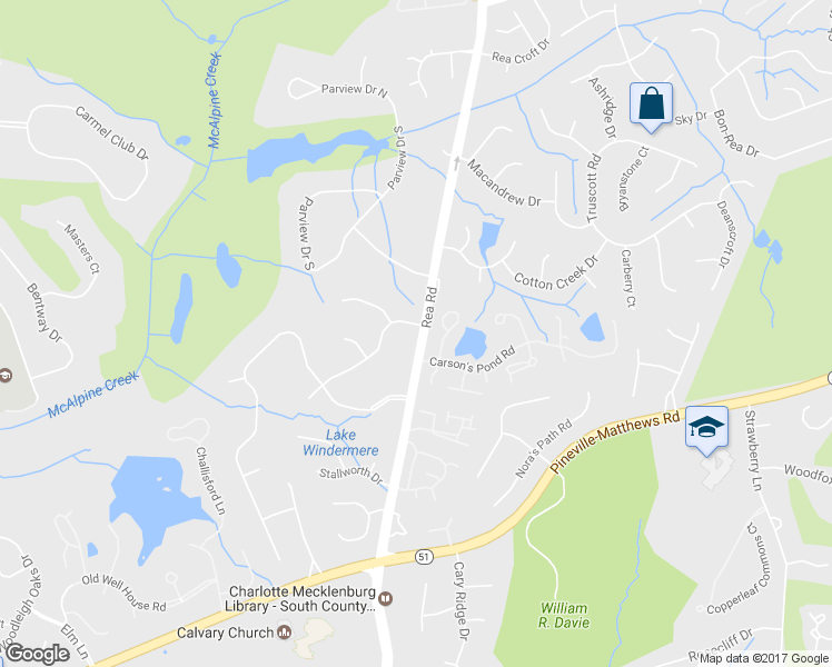 map of restaurants, bars, coffee shops, grocery stores, and more near 5128 Rea Road in Charlotte