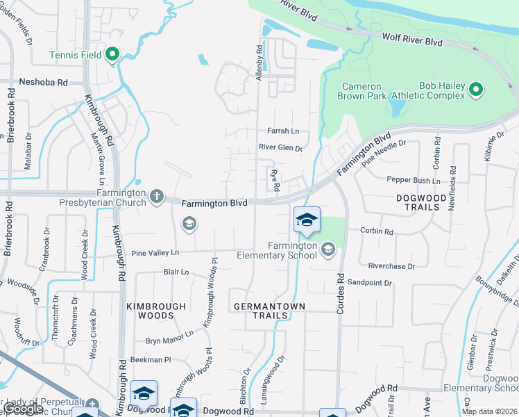 map of restaurants, bars, coffee shops, grocery stores, and more near 2015 Allenby Road in Memphis