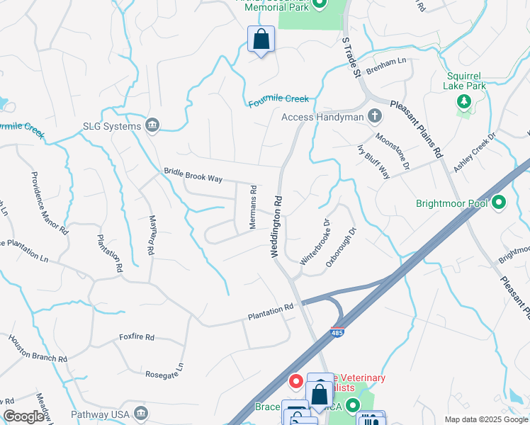 map of restaurants, bars, coffee shops, grocery stores, and more near 2538 Honey Creek Lane in Charlotte