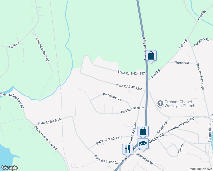 map of restaurants, bars, coffee shops, grocery stores, and more near 731 State Road S-42-4257 in Chesnee