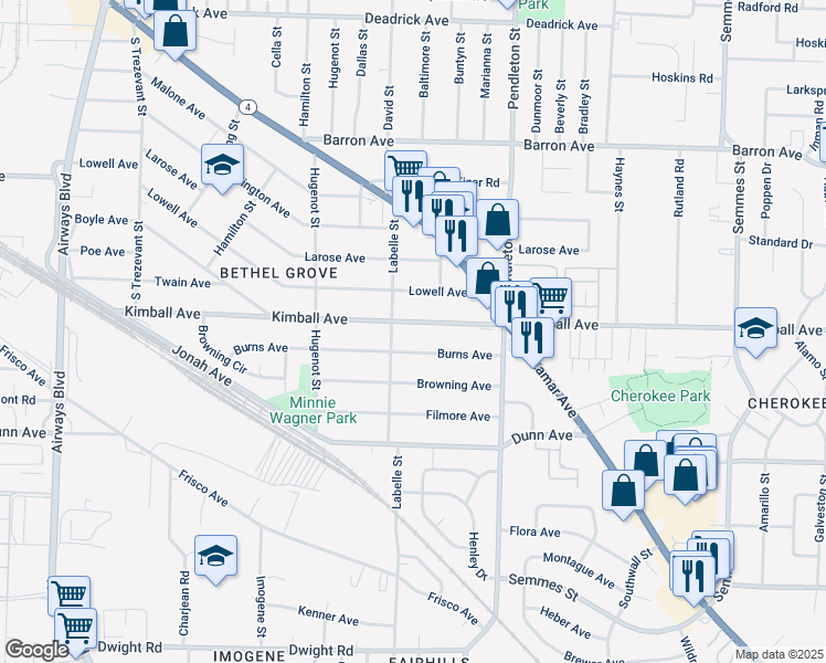 map of restaurants, bars, coffee shops, grocery stores, and more near 2654 Kimball Avenue in Memphis