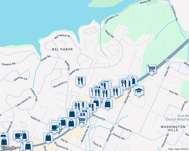 map of restaurants, bars, coffee shops, grocery stores, and more near 4030 Harbor Hills Road in Chattanooga