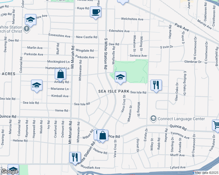 map of restaurants, bars, coffee shops, grocery stores, and more near 1343 South White Station Road in Memphis