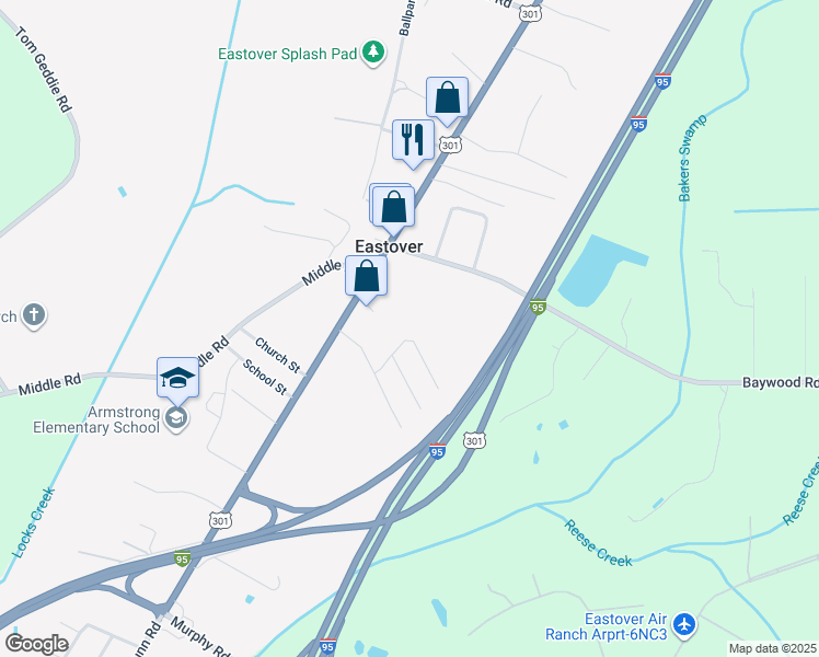 map of restaurants, bars, coffee shops, grocery stores, and more near 2341 Crosshill Street in Eastover