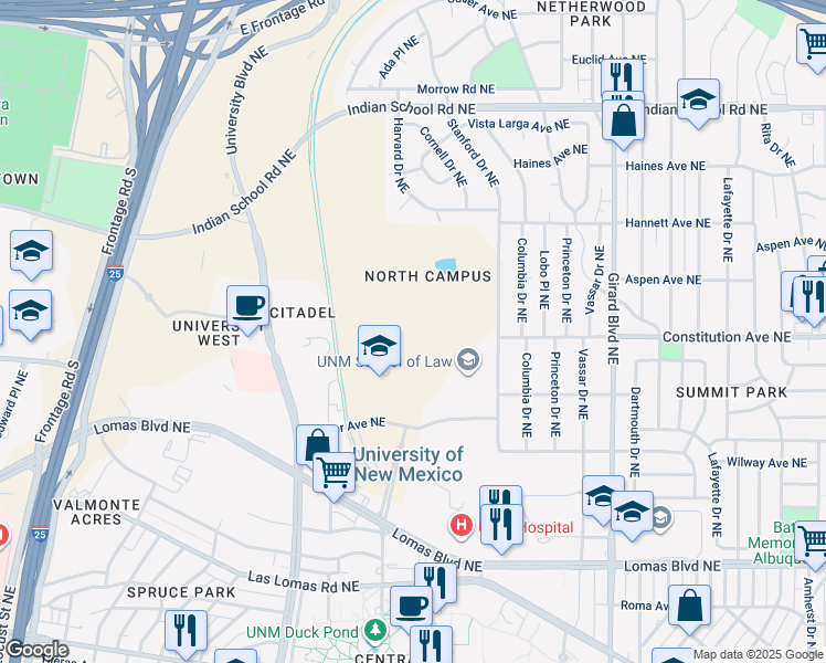 map of restaurants, bars, coffee shops, grocery stores, and more near 1920 Yale Boulevard in Albuquerque