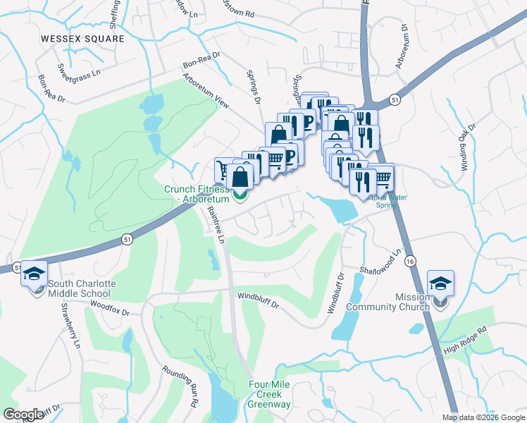 map of restaurants, bars, coffee shops, grocery stores, and more near in Charlotte