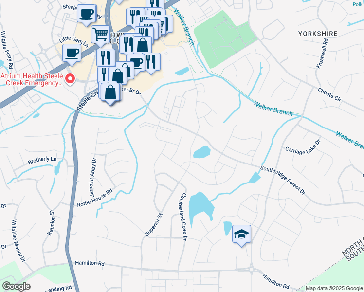 map of restaurants, bars, coffee shops, grocery stores, and more near 13527 Pontchatrain Avenue in Charlotte