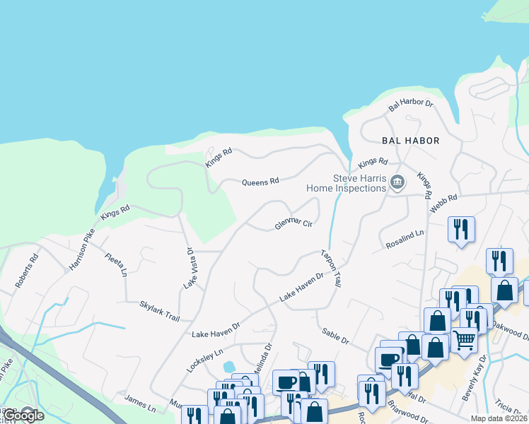 map of restaurants, bars, coffee shops, grocery stores, and more near 4810 Murray Hills Drive in Chattanooga