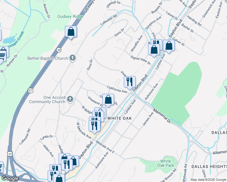 map of restaurants, bars, coffee shops, grocery stores, and more near 128 California Avenue in Red Bank