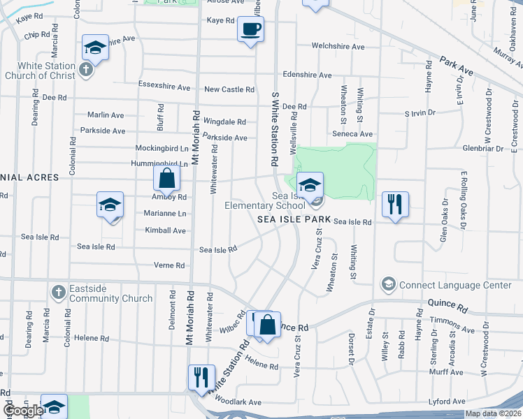 map of restaurants, bars, coffee shops, grocery stores, and more near 1321 Wilbec Road in Memphis