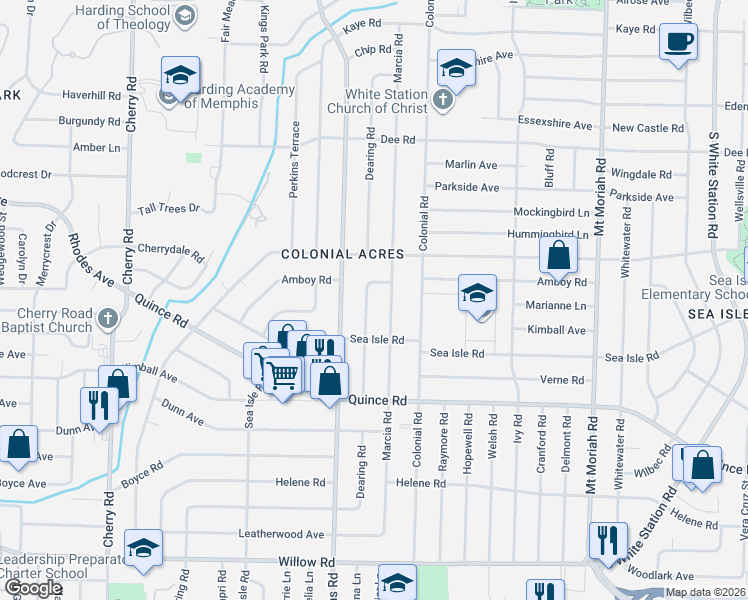 map of restaurants, bars, coffee shops, grocery stores, and more near 1328 Dearing Road in Memphis