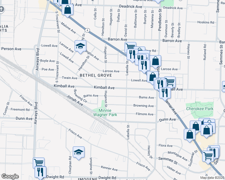 map of restaurants, bars, coffee shops, grocery stores, and more near 2606 Kimball Avenue in Memphis