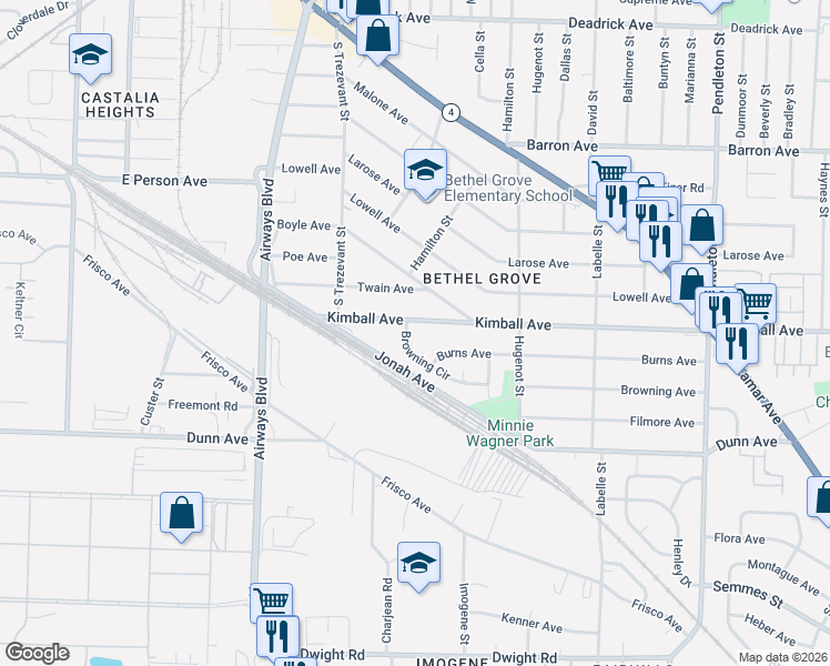 map of restaurants, bars, coffee shops, grocery stores, and more near 2436 Kimball Avenue in Memphis