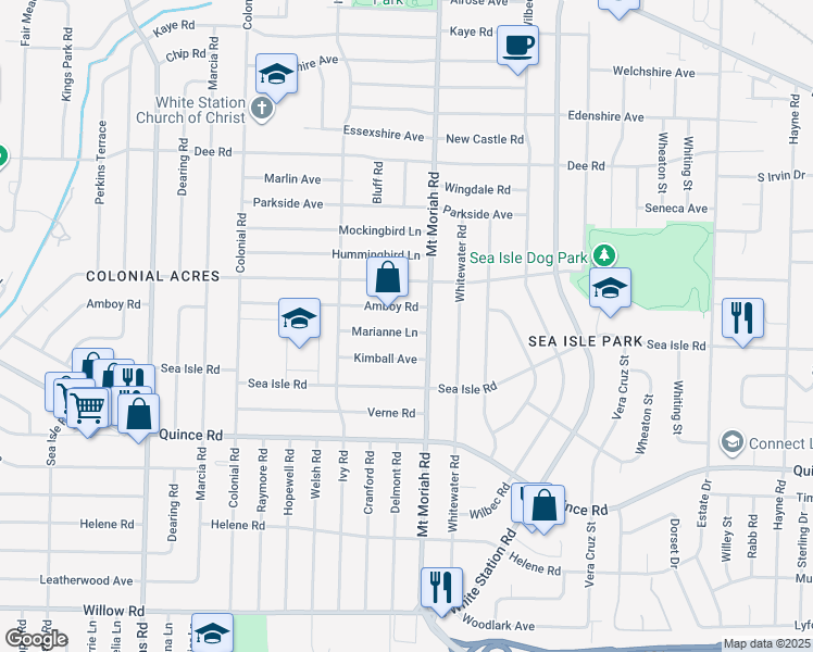 map of restaurants, bars, coffee shops, grocery stores, and more near 4956 Marianne Lane in Memphis