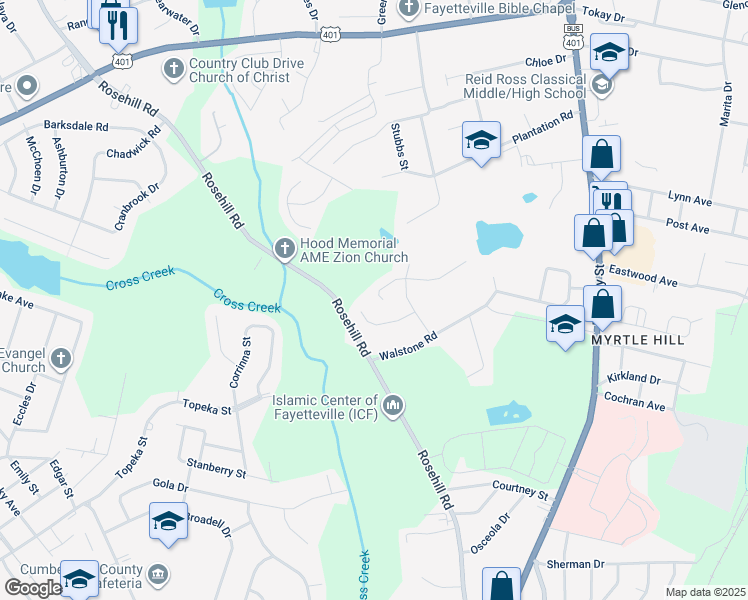 map of restaurants, bars, coffee shops, grocery stores, and more near 428 Chester Lake Place in Fayetteville