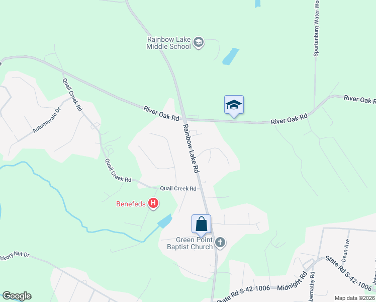 map of restaurants, bars, coffee shops, grocery stores, and more near 1650 Rainbow Lake Road in Inman