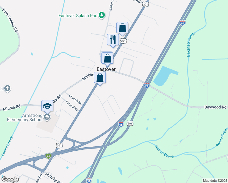 map of restaurants, bars, coffee shops, grocery stores, and more near 2345 Crosshill Street in Eastover