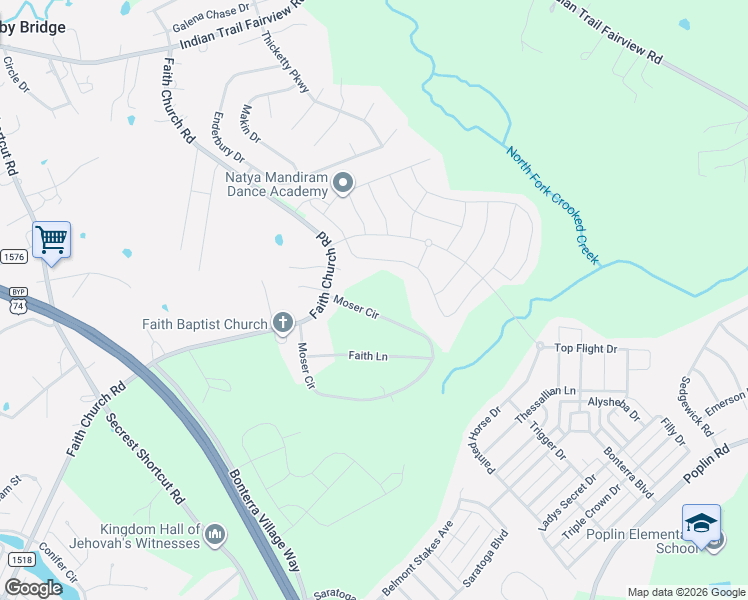 map of restaurants, bars, coffee shops, grocery stores, and more near 4304 Moser Circle in Indian Trail