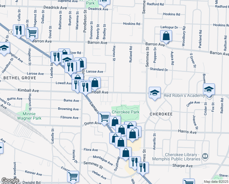 map of restaurants, bars, coffee shops, grocery stores, and more near 1328 Haynes Street in Memphis