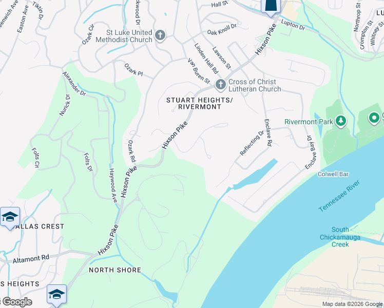 map of restaurants, bars, coffee shops, grocery stores, and more near 3011 Rivermont Road in Chattanooga