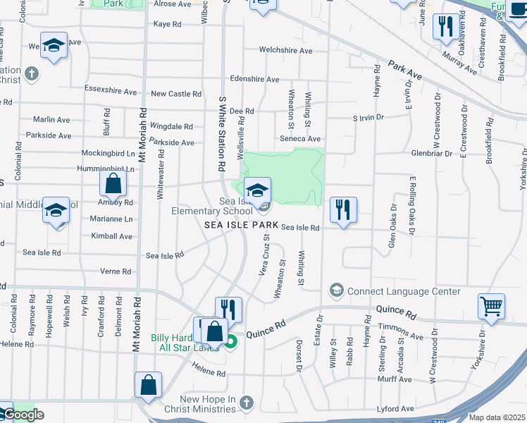 map of restaurants, bars, coffee shops, grocery stores, and more near 5250 Sea Isle Road in Memphis