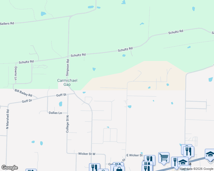 map of restaurants, bars, coffee shops, grocery stores, and more near 16 Mullins Street in Vilonia