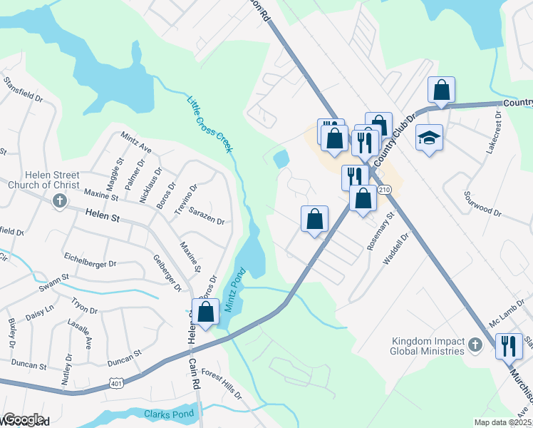 map of restaurants, bars, coffee shops, grocery stores, and more near 3499 Gardner Street in Fayetteville