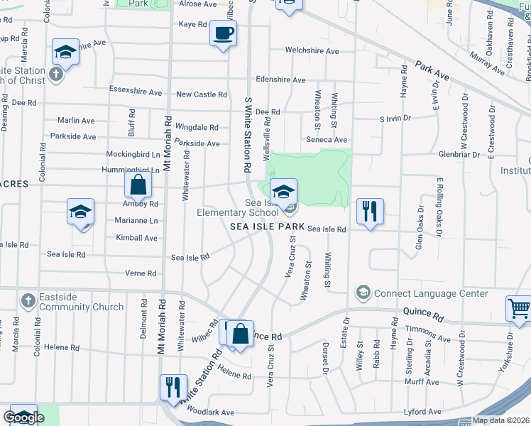 map of restaurants, bars, coffee shops, grocery stores, and more near 1325 South White Station Road in Memphis