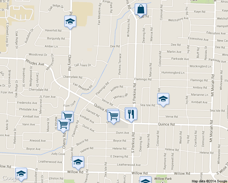map of restaurants, bars, coffee shops, grocery stores, and more near 4565 Amboy Road in Memphis