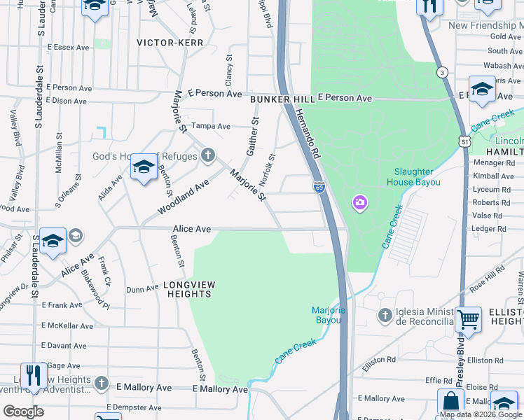 map of restaurants, bars, coffee shops, grocery stores, and more near 995 Palermo Avenue in Memphis