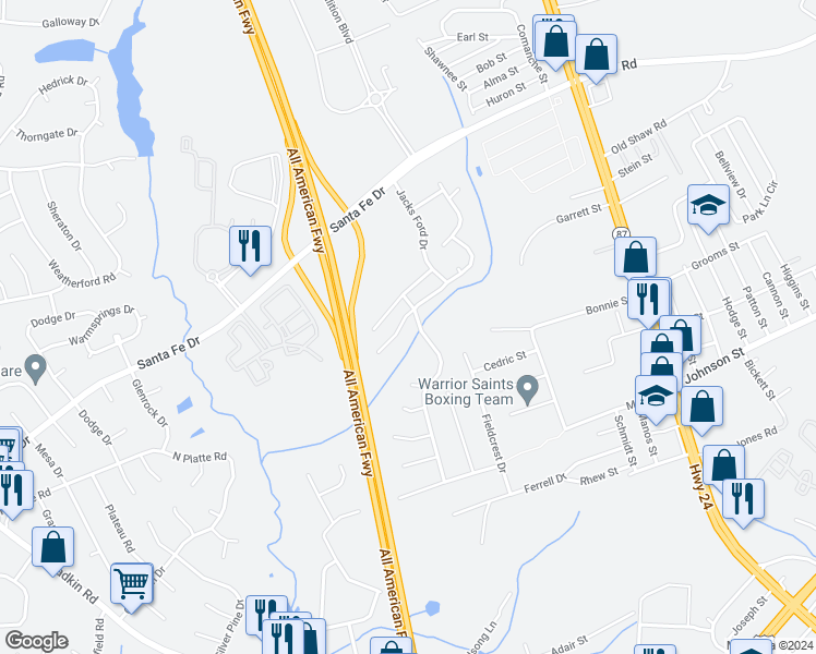 map of restaurants, bars, coffee shops, grocery stores, and more near 5030 Summer Ridge Road in Fayetteville