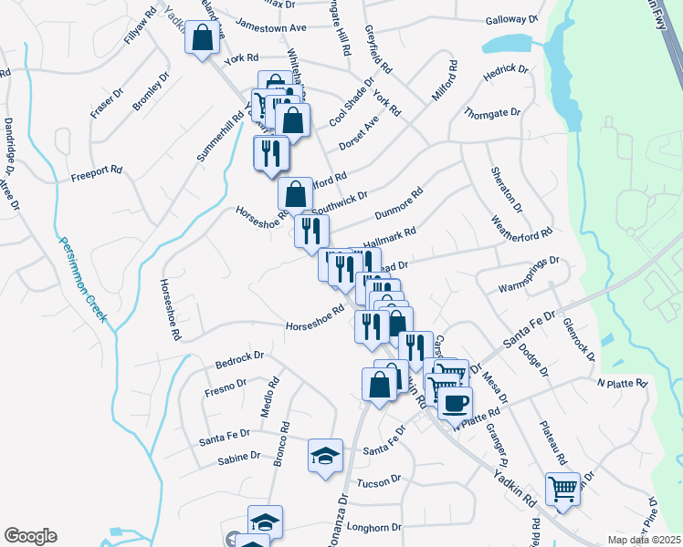 map of restaurants, bars, coffee shops, grocery stores, and more near 407 Homestead Drive in Fayetteville