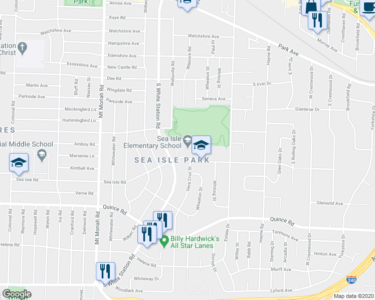 map of restaurants, bars, coffee shops, grocery stores, and more near 5250 Sea Isle Road in Memphis