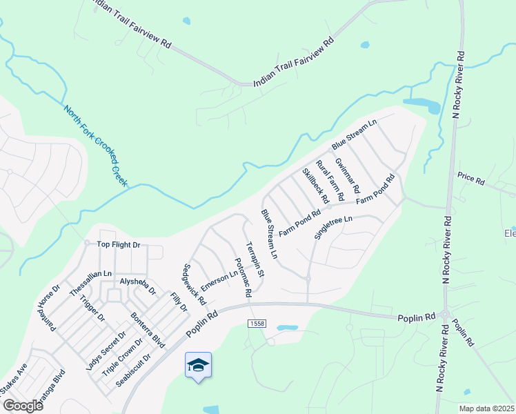 map of restaurants, bars, coffee shops, grocery stores, and more near 2019 Blue Stream Lane in Indian Trail