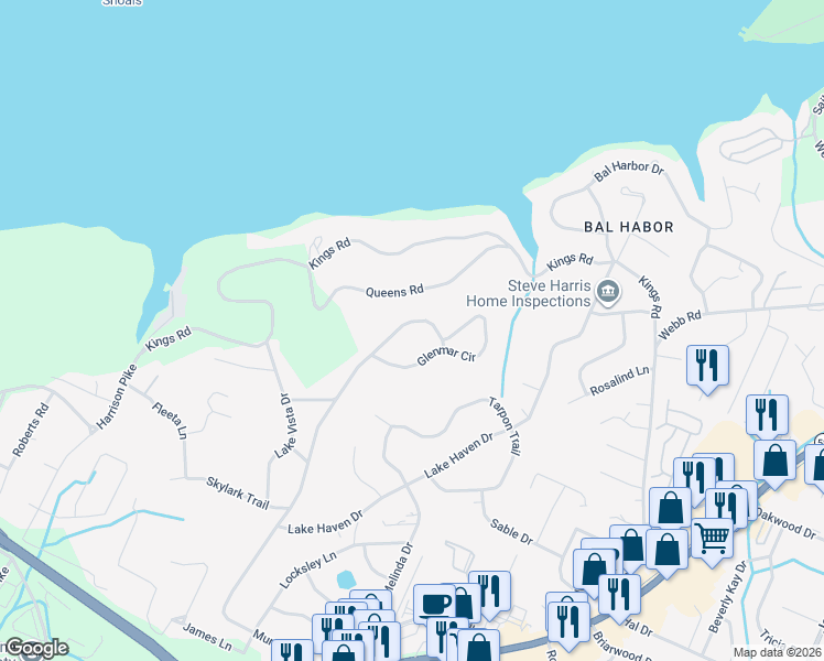 map of restaurants, bars, coffee shops, grocery stores, and more near 4810 Murray Hills Drive in Chattanooga