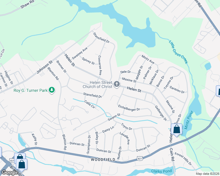 map of restaurants, bars, coffee shops, grocery stores, and more near 1312 Stansfield Drive in Fayetteville