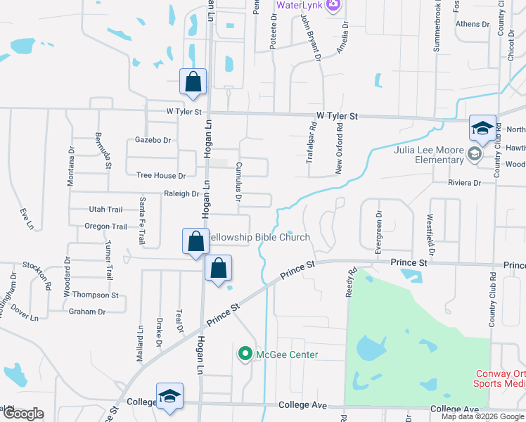 map of restaurants, bars, coffee shops, grocery stores, and more near 3910 Ledbetter Drive in Conway