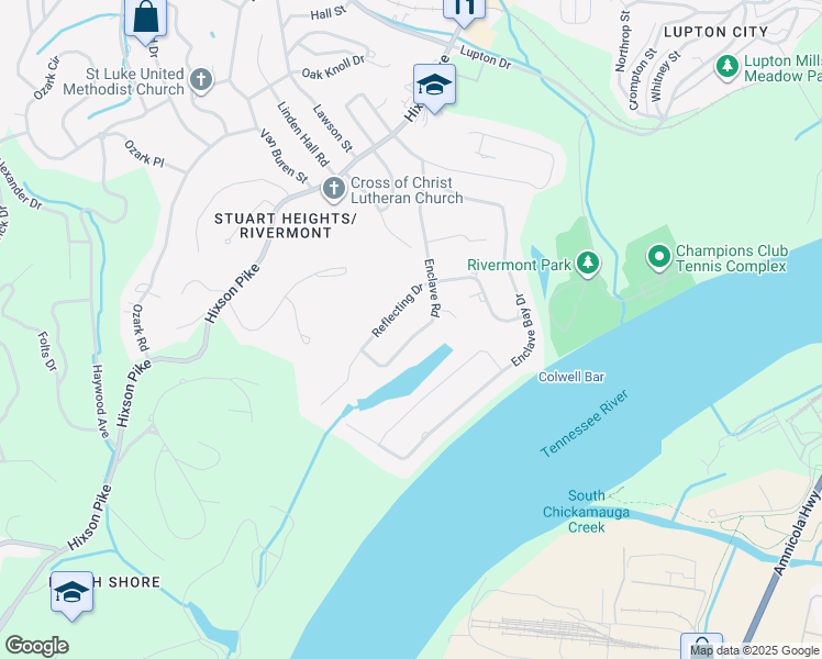 map of restaurants, bars, coffee shops, grocery stores, and more near 1266 Enclave Road in Chattanooga